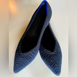 Rothy’s The Point black with blue zebra sparkle